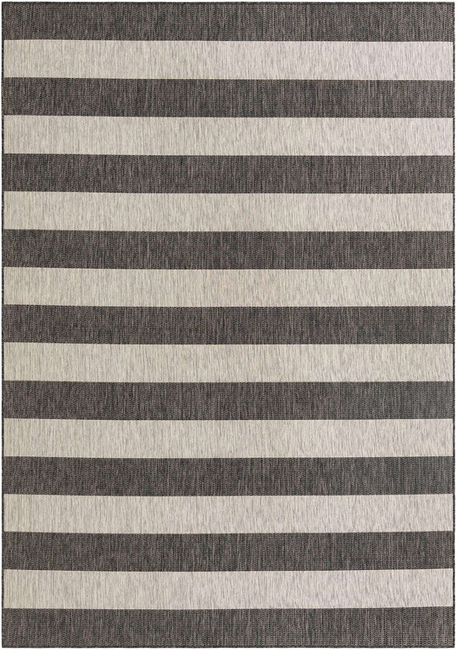 Charcoal Gray 7' 10 x 11' Outdoor Striped Rectangle Area Rug Weather Resistant for Patio, Deck, Terrace, Balcony, Porch