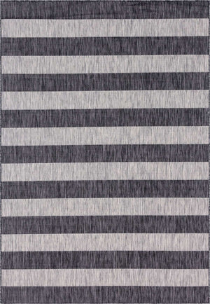 Charcoal Gray 7' 1 x 10' Outdoor Striped Rectangle Area Rug Weather Resistant for Patio, Deck, Terrace, Balcony, Porch