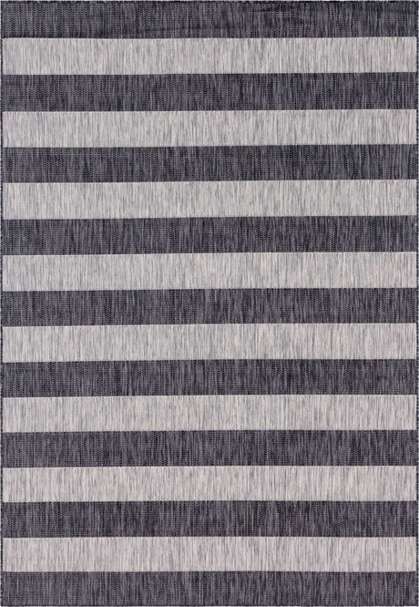 Charcoal Gray 7' 1 x 10' Outdoor Striped Rectangle Area Rug Weather Resistant for Patio, Deck, Terrace, Balcony, Porch