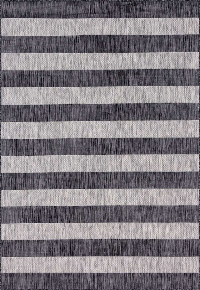 Charcoal Gray 7' 1 x 10' Outdoor Striped Rectangle Area Rug Weather Resistant for Patio, Deck, Terrace, Balcony, Porch