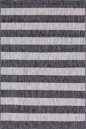 Charcoal Gray 6' 1 x 9' Outdoor Striped Rectangle Area Rug Weather Resistant for Patio, Deck, Terrace, Balcony, Porch