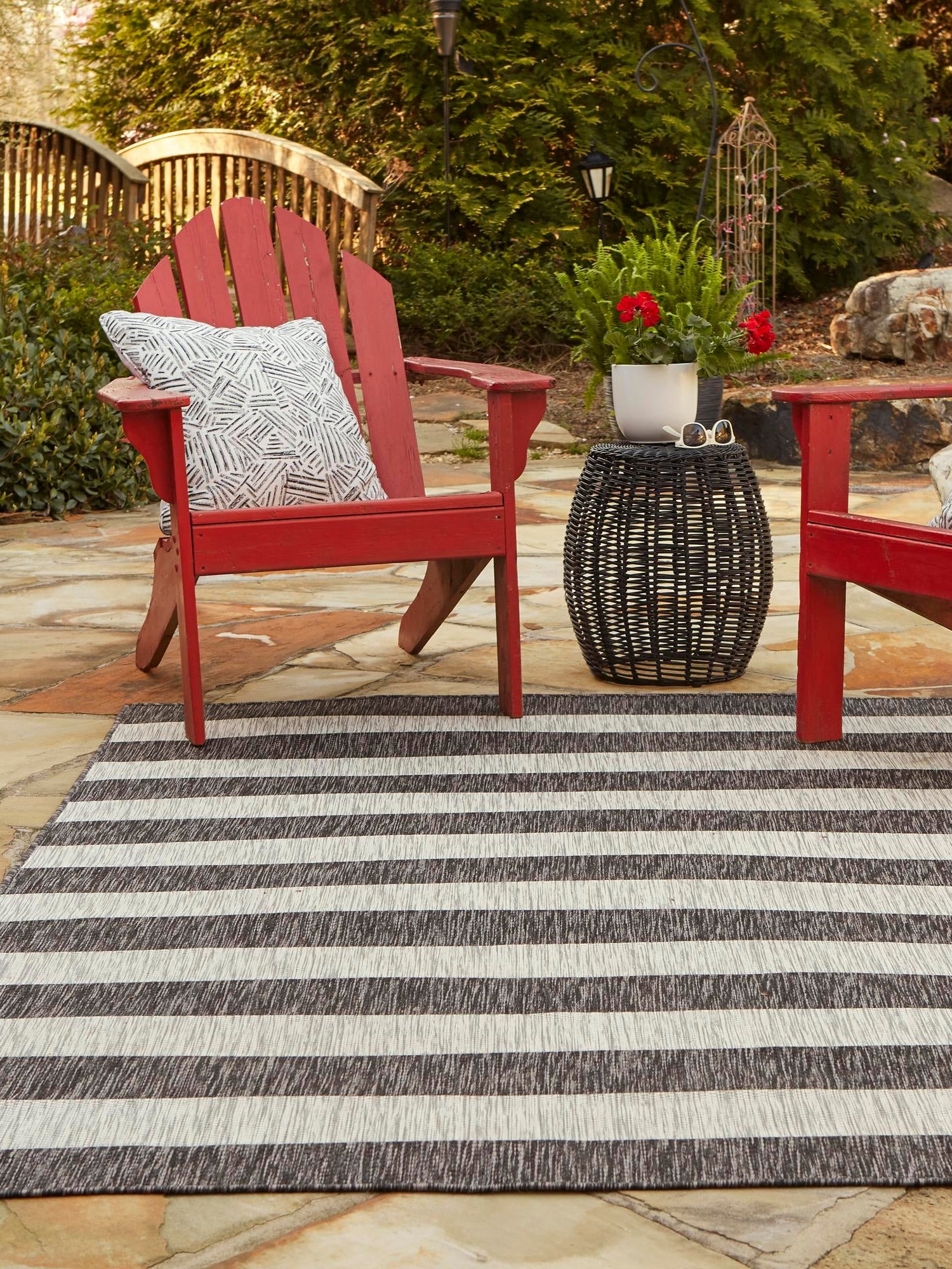 Charcoal Gray 7' 10 x 10' Outdoor Striped Rectangle Area Rug Weather Resistant for Patio, Deck, Terrace, Balcony, Porch Geometric Pattern Waterproof Carpet for Sale at Rug Engine