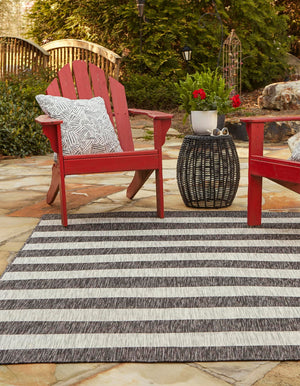 Charcoal Gray 9' x 12' Outdoor Striped Rectangle Rug