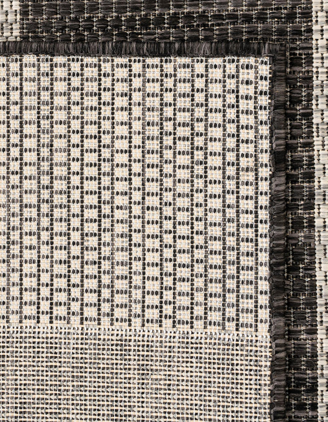 Charcoal Gray 6' 1 x 9' Outdoor Striped Rectangle Area Rug Weather Resistant for Patio, Deck, Terrace, Balcony, Porch