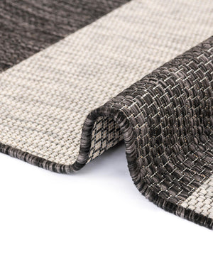 Charcoal Gray 6' 1 x 9' Outdoor Striped Rectangle Area Rug Weather Resistant for Patio, Deck, Terrace, Balcony, Porch
