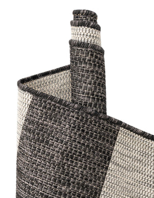 Charcoal Gray 6' 1 x 9' Outdoor Striped Rectangle Area Rug Weather Resistant for Patio, Deck, Terrace, Balcony, Porch