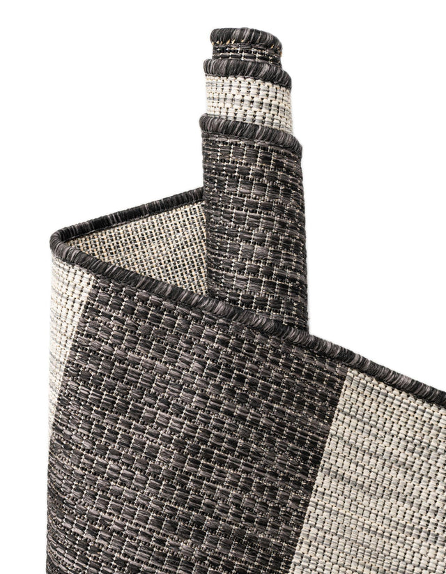 Charcoal Gray 6' 1 x 9' Outdoor Striped Rectangle Area Rug Weather Resistant for Patio, Deck, Terrace, Balcony, Porch