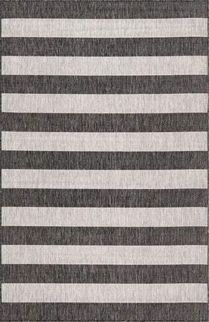 Charcoal Gray 5' 3 x 8' Outdoor Striped Rectangle Area Rug Weather Resistant for Patio, Deck, Terrace, Balcony, Porch Geometric Pattern Waterproof Carpet for Sale at Rug Engine