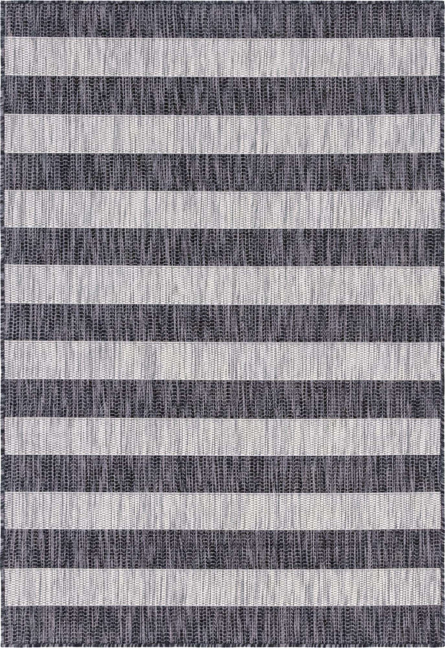 Charcoal Gray 4' 1 x 6' 1 Outdoor Striped Rectangle Area Rug Weather Resistant for Patio, Deck, Terrace, Balcony, Porch Geometric Pattern Waterproof Carpet for Sale at Rug Engine