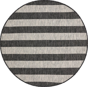 Charcoal Gray 4' 1 x 4' 1 Outdoor Striped Round Area Rug Weather Resistant for Patio, Deck, Terrace, Balcony, Porch Geometric Pattern Waterproof Carpet for Sale at Rug Engine
