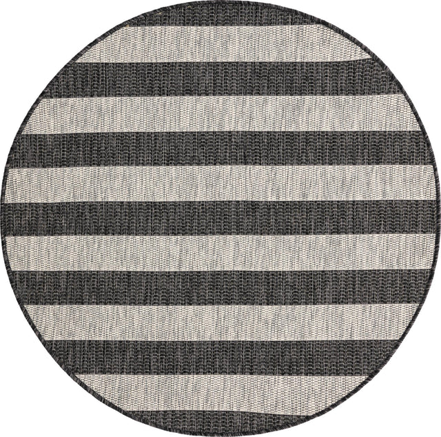 Charcoal Gray 4' 1 x 4' 1 Outdoor Striped Round Area Rug Weather Resistant for Patio, Deck, Terrace, Balcony, Porch Geometric Pattern Waterproof Carpet for Sale at Rug Engine