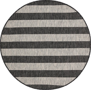 Charcoal Gray 4' 1 x 4' 1 Outdoor Striped Round Area Rug Weather Resistant for Patio, Deck, Terrace, Balcony, Porch Geometric Pattern Waterproof Carpet for Sale at Rug Engine