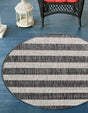 Charcoal Gray 6' 1 x 6' 1 Outdoor Striped Round Area Rug Weather Resistant for Patio, Deck, Terrace, Balcony, Porch Geometric Pattern Waterproof Carpet for Sale at Rug Engine