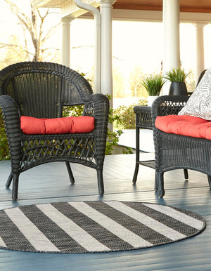 Charcoal Gray 13' 1 x 13' 1 Outdoor Striped Round Area Rug Weather Resistant for Patio, Deck, Terrace, Balcony, Porch Geometric Pattern Waterproof Carpet for Sale at Rug Engine