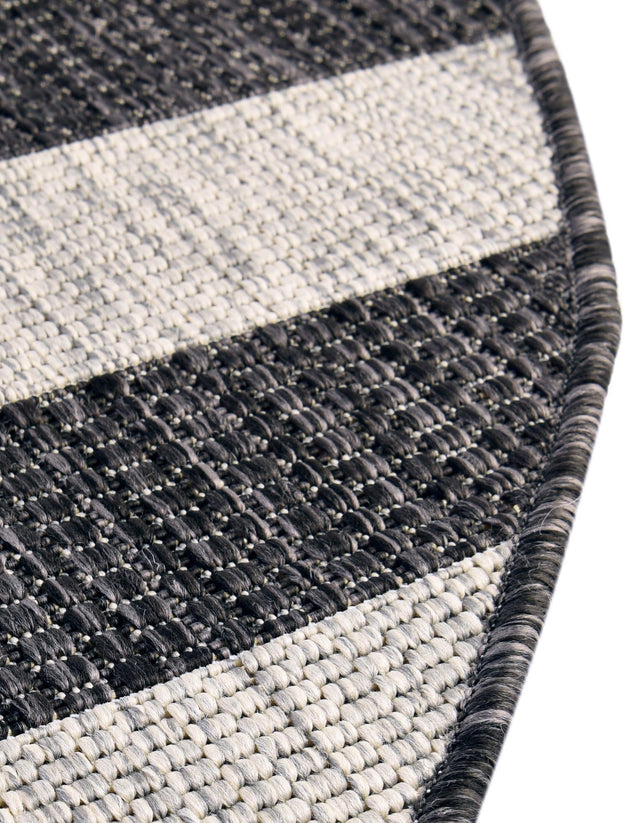 Charcoal Gray 12' x 12' Outdoor Striped Round Area Rug Weather Resistant for Patio, Deck, Terrace, Balcony, Porch Geometric Pattern Waterproof Carpet for Sale at Rug Engine