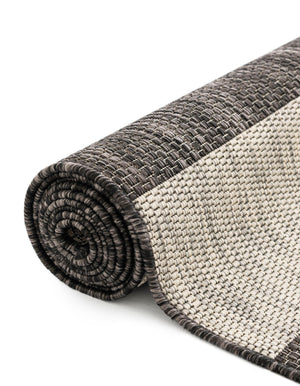 Charcoal Gray 4' 1 x 4' 1 Outdoor Striped Round Area Rug Weather Resistant for Patio, Deck, Terrace, Balcony, Porch Geometric Pattern Waterproof Carpet for Sale at Rug Engine