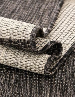 Charcoal Gray 4' 1 x 4' 1 Outdoor Striped Round Area Rug Weather Resistant for Patio, Deck, Terrace, Balcony, Porch Geometric Pattern Waterproof Carpet for Sale at Rug Engine