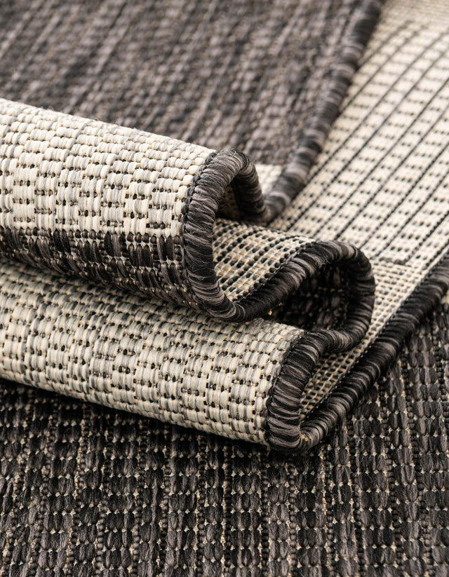 Charcoal Gray 4' 1 x 4' 1 Outdoor Striped Round Area Rug Weather Resistant for Patio, Deck, Terrace, Balcony, Porch Geometric Pattern Waterproof Carpet for Sale at Rug Engine
