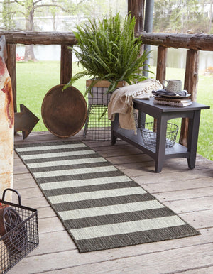 Charcoal Gray 2' x 6' 1 Outdoor Striped Runner Area Rug Weather Resistant for Patio, Deck, Terrace, Balcony, Porch Geometric Pattern Waterproof Carpet for Sale at Rug Engine
