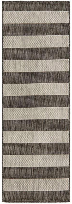 Charcoal Gray 2' x 6' 1 Outdoor Striped Runner Area Rug Weather Resistant for Patio, Deck, Terrace, Balcony, Porch Geometric Pattern Waterproof Carpet for Sale at Rug Engine