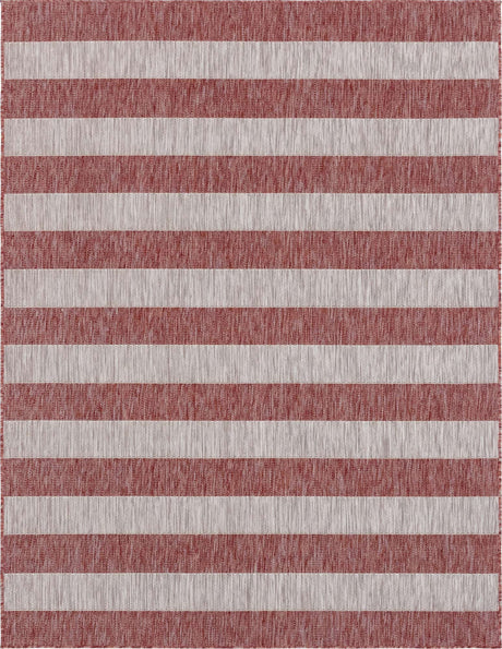 Rust Red 9' x 12' Outdoor Striped Rectangle Area Rug Weather Resistant for Patio, Deck, Terrace, Balcony, Porch