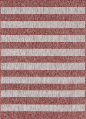 Rust Red 7' 10 x 11' Outdoor Striped Rectangle Area Rug Weather Resistant for Patio, Deck, Terrace, Balcony, Porch Geometric Pattern Waterproof Carpet for Sale at Rug Engine