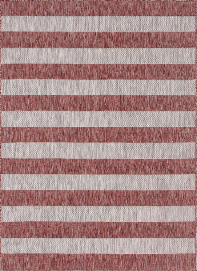 Rust Red 7' 10 x 11' Outdoor Striped Rectangle Area Rug Weather Resistant for Patio, Deck, Terrace, Balcony, Porch Geometric Pattern Waterproof Carpet for Sale at Rug Engine