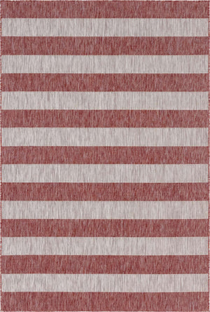 Rust Red 6' 1 x 9' Outdoor Striped Rectangle Area Rug Weather Resistant for Patio, Deck, Terrace, Balcony, Porch Geometric Pattern Waterproof Carpet for Sale at Rug Engine