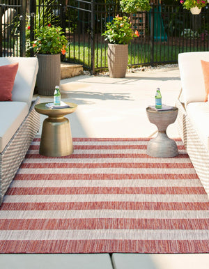 Rust Red 4' 1 x 6' 1 Outdoor Striped Rectangle Area Rug Weather Resistant for Patio, Deck, Terrace, Balcony, Porch Geometric Pattern Waterproof Carpet for Sale at Rug Engine