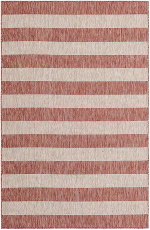 Rust Red 5' 3 x 8' Outdoor Striped Rectangle Area Rug Weather Resistant for Patio, Deck, Terrace, Balcony, Porch Geometric Pattern Waterproof Carpet for Sale at Rug Engine