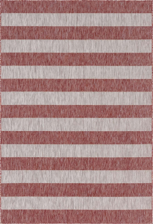 Rust Red 4' 1 x 6' 1 Outdoor Striped Rectangle Area Rug Weather Resistant for Patio, Deck, Terrace, Balcony, Porch Geometric Pattern Waterproof Carpet for Sale at Rug Engine