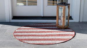 Rust Red 4' 1 x 4' 1 Outdoor Striped Round Area Rug Weather Resistant for Patio, Deck, Terrace, Balcony, Porch Geometric Pattern Waterproof Carpet for Sale at Rug Engine