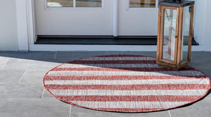 Rust Red 4' 1 x 4' 1 Outdoor Striped Round Area Rug Weather Resistant for Patio, Deck, Terrace, Balcony, Porch Geometric Pattern Waterproof Carpet for Sale at Rug Engine