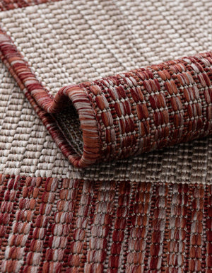 Rust Red 4' 1 x 4' 1 Outdoor Striped Round Area Rug Weather Resistant for Patio, Deck, Terrace, Balcony, Porch Geometric Pattern Waterproof Carpet for Sale at Rug Engine