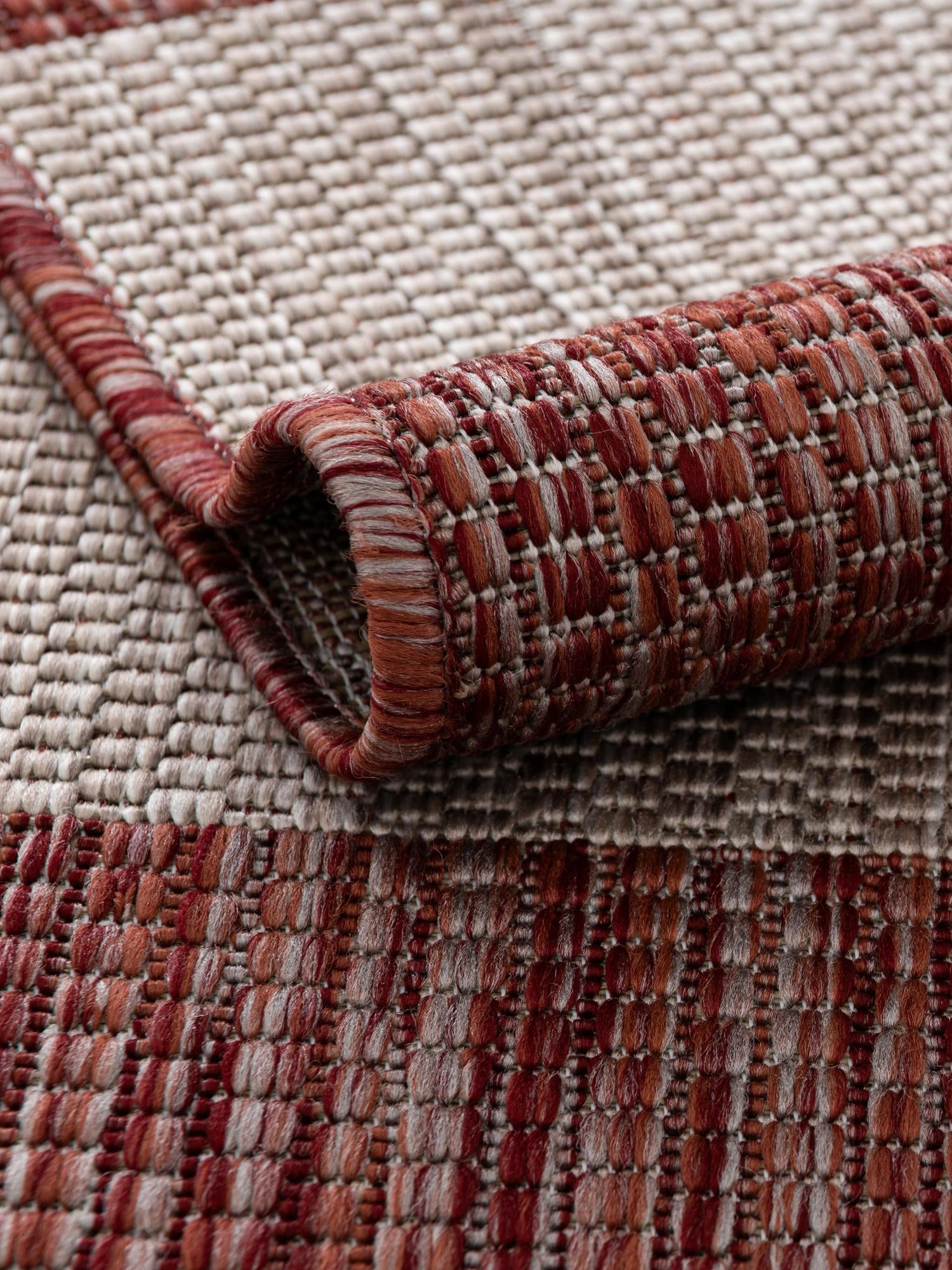 Rust Red 10' x 10' Outdoor Striped Round Area Rug Weather Resistant for Patio, Deck, Terrace, Balcony, Porch Geometric Pattern Waterproof Carpet for Sale at Rug Engine