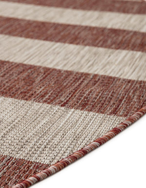 Rust Red 4' 1 x 4' 1 Outdoor Striped Round Area Rug Weather Resistant for Patio, Deck, Terrace, Balcony, Porch Geometric Pattern Waterproof Carpet for Sale at Rug Engine