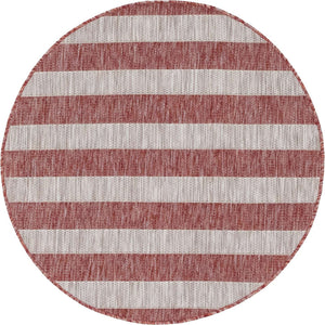 Rust Red 4' 1 x 4' 1 Outdoor Striped Round Area Rug Weather Resistant for Patio, Deck, Terrace, Balcony, Porch Geometric Pattern Waterproof Carpet for Sale at Rug Engine