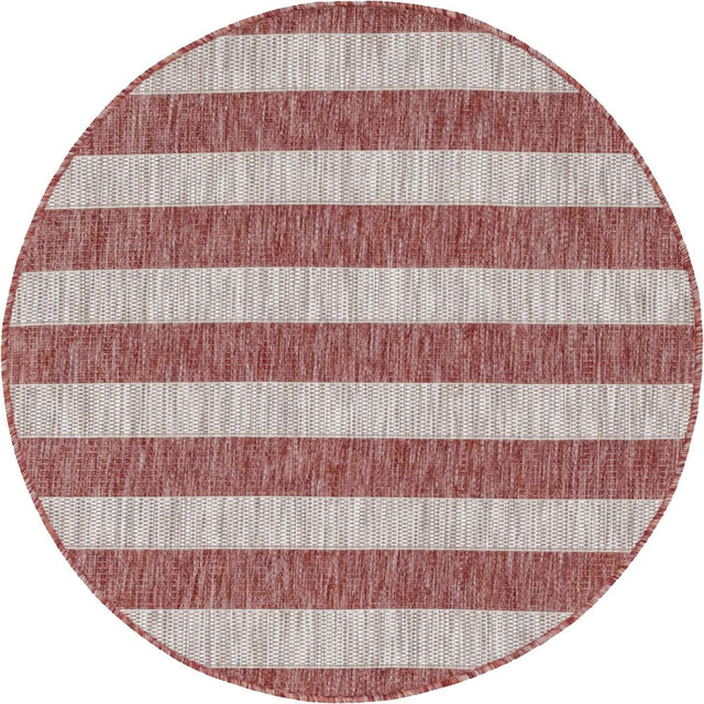 Rust Red 4' 1 x 4' 1 Outdoor Striped Round Area Rug Weather Resistant for Patio, Deck, Terrace, Balcony, Porch Geometric Pattern Waterproof Carpet for Sale at Rug Engine