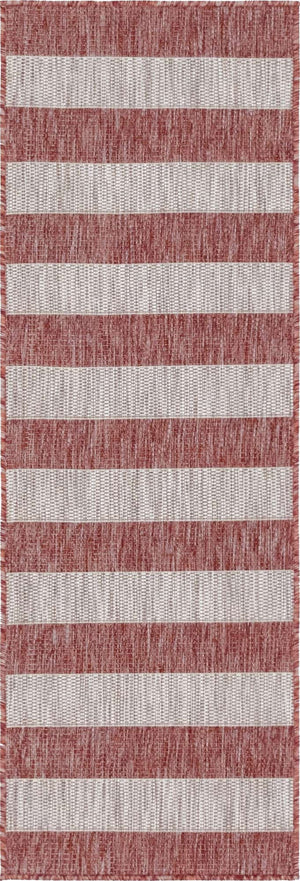 Rust Red 2' x 6' 1 Outdoor Striped Runner Area Rug Weather Resistant for Patio, Deck, Terrace, Balcony, Porch