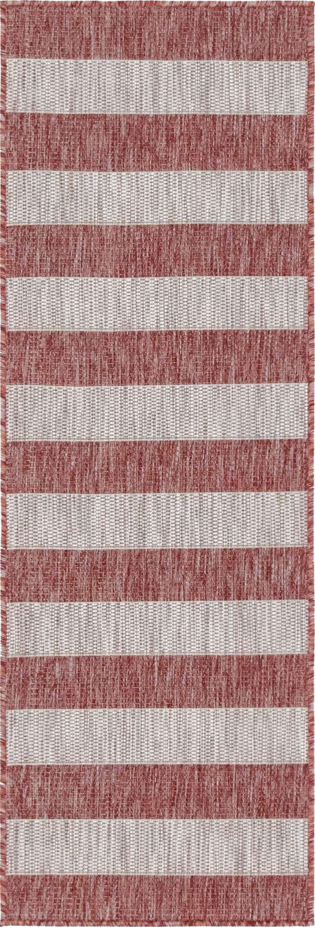 Rust Red 2' x 6' 1 Outdoor Striped Runner Area Rug Weather Resistant for Patio, Deck, Terrace, Balcony, Porch