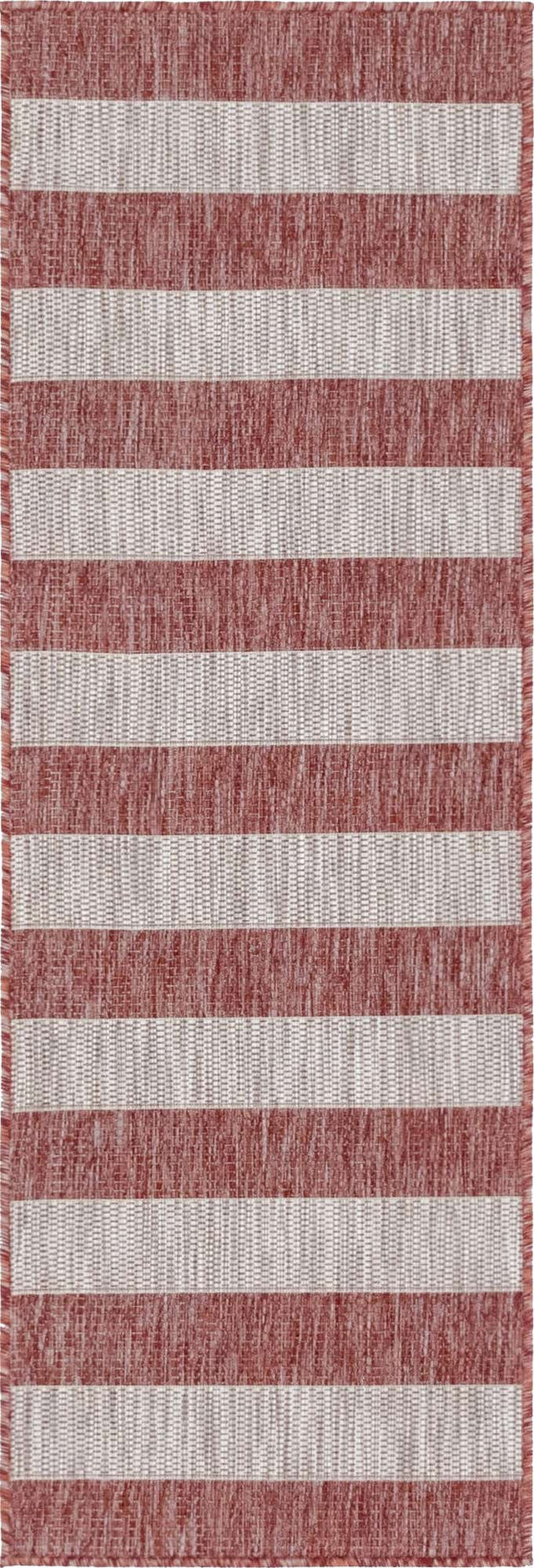Rust Red 2' x 6' 1 Outdoor Striped Runner Area Rug Weather Resistant for Patio, Deck, Terrace, Balcony, Porch
