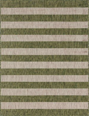 Green 9' x 12' Outdoor Striped Rectangle Area Rug Weather Resistant for Patio, Deck, Terrace, Balcony, Porch Geometric Pattern Waterproof Carpet for Sale at Rug Engine