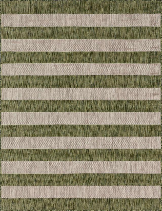 Green 9' x 12' Outdoor Striped Rectangle Area Rug Weather Resistant for Patio, Deck, Terrace, Balcony, Porch Geometric Pattern Waterproof Carpet for Sale at Rug Engine