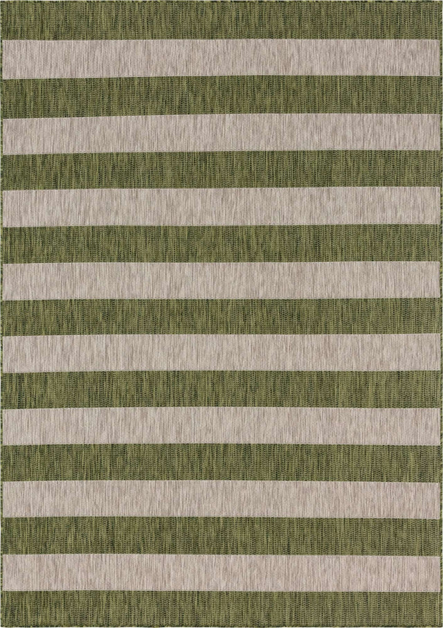 Green 7' 1 x 10' Outdoor Striped Rectangle Area Rug Weather Resistant for Patio, Deck, Terrace, Balcony, Porch Geometric Pattern Waterproof Carpet for Sale at Rug Engine