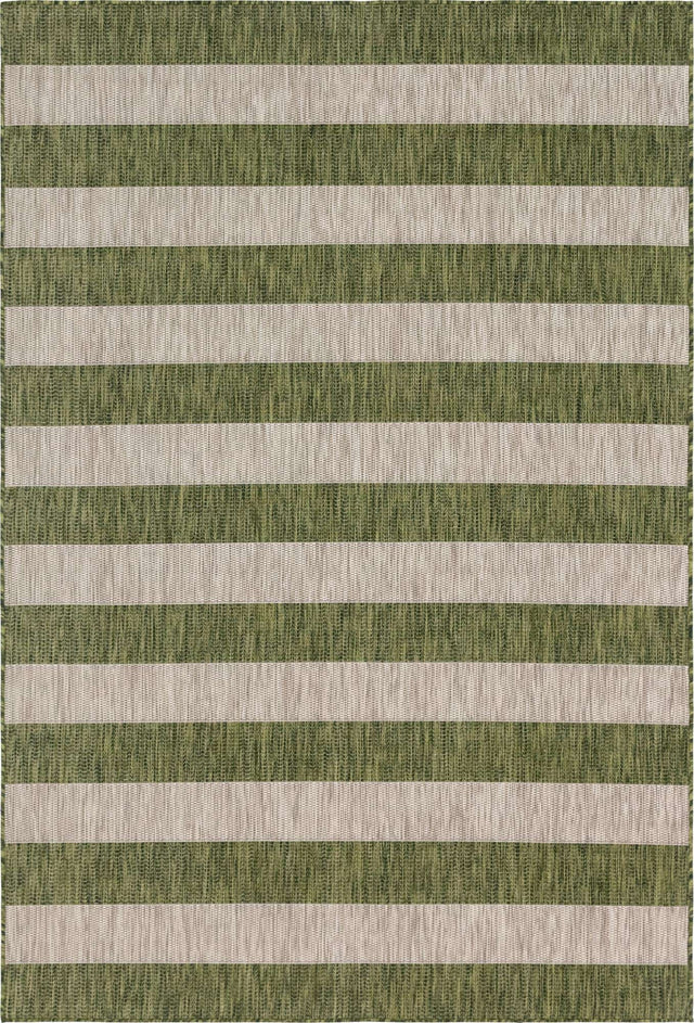 Green 6' 1 x 9' Outdoor Striped Rectangle Area Rug Weather Resistant for Patio, Deck, Terrace, Balcony, Porch Geometric Pattern Waterproof Carpet for Sale at Rug Engine