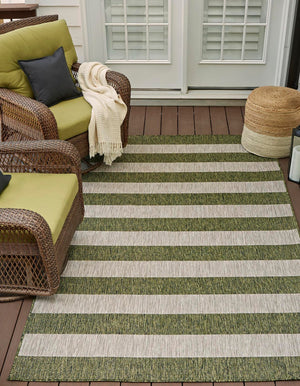 Green 7' 10 x 11' Outdoor Striped Rectangle Area Rug Weather Resistant for Patio, Deck, Terrace, Balcony, Porch Geometric Pattern Waterproof Carpet for Sale at Rug Engine
