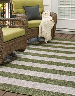 Green 7' 10 x 10' Outdoor Striped Rectangle Area Rug Weather Resistant for Patio, Deck, Terrace, Balcony, Porch Geometric Pattern Waterproof Carpet for Sale at Rug Engine
