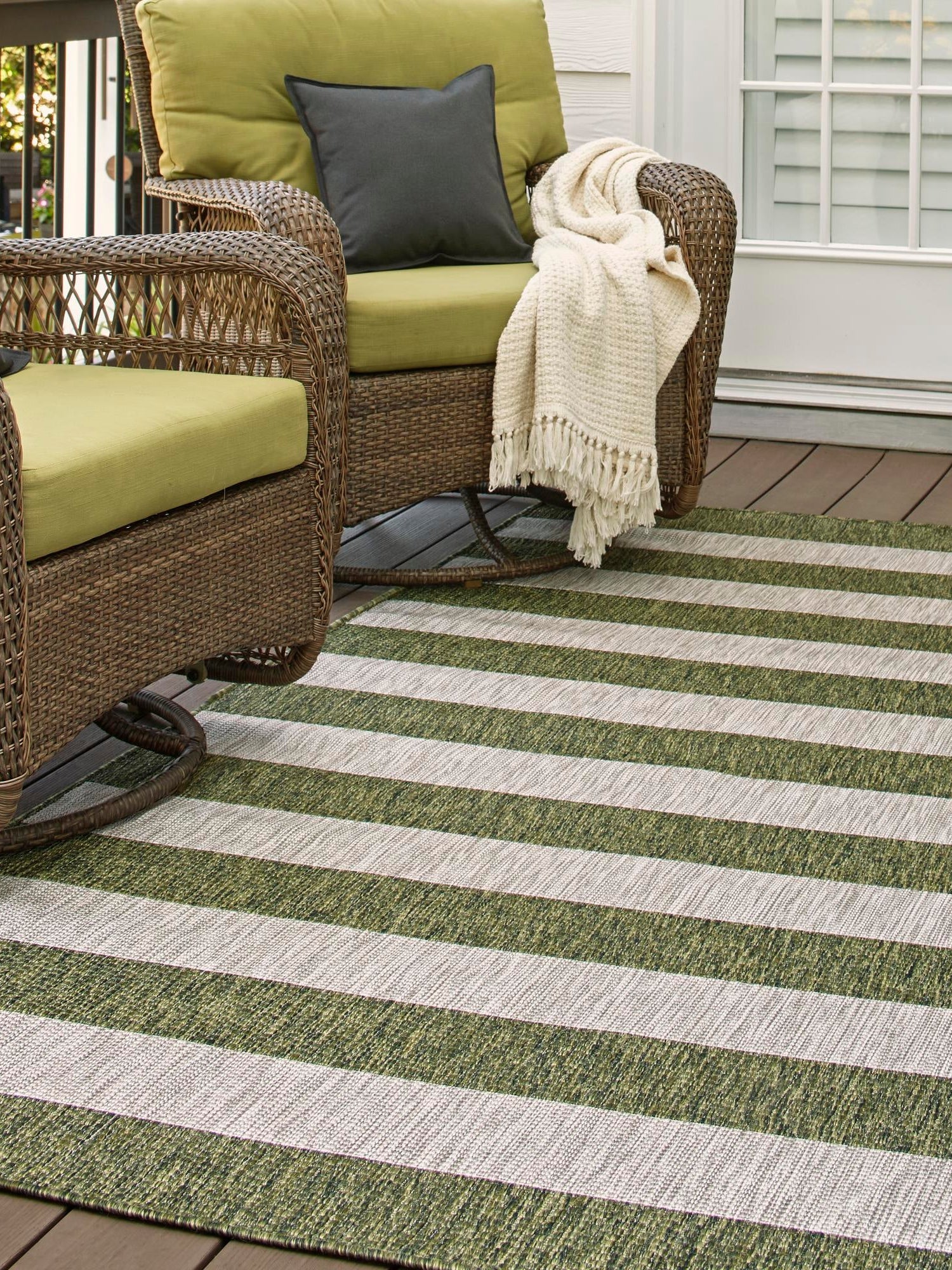 Green 10' x 14' 1 Outdoor Striped Rectangle Area Rug Weather Resistant for Patio, Deck, Terrace, Balcony, Porch Geometric Pattern Waterproof Carpet for Sale at Rug Engine