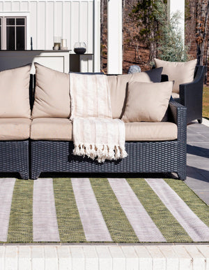 Green 6' 1 x 9' Outdoor Striped Rectangle Area Rug Weather Resistant for Patio, Deck, Terrace, Balcony, Porch Geometric Pattern Waterproof Carpet for Sale at Rug Engine