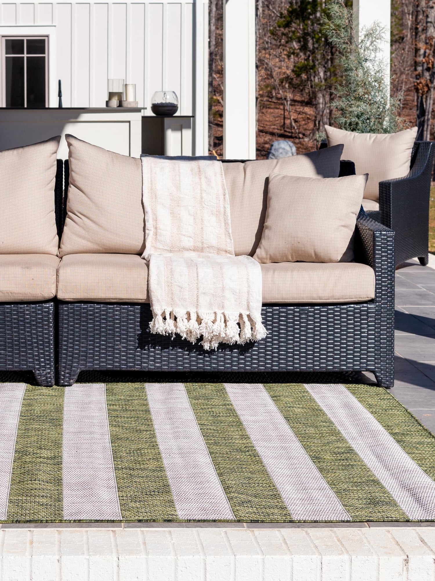 Green 10' x 14' 1 Outdoor Striped Rectangle Area Rug Weather Resistant for Patio, Deck, Terrace, Balcony, Porch Geometric Pattern Waterproof Carpet for Sale at Rug Engine